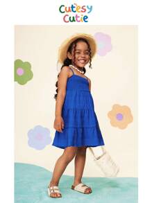 Young Girl Solid Color Woven Fitted Casual Camisole Dress