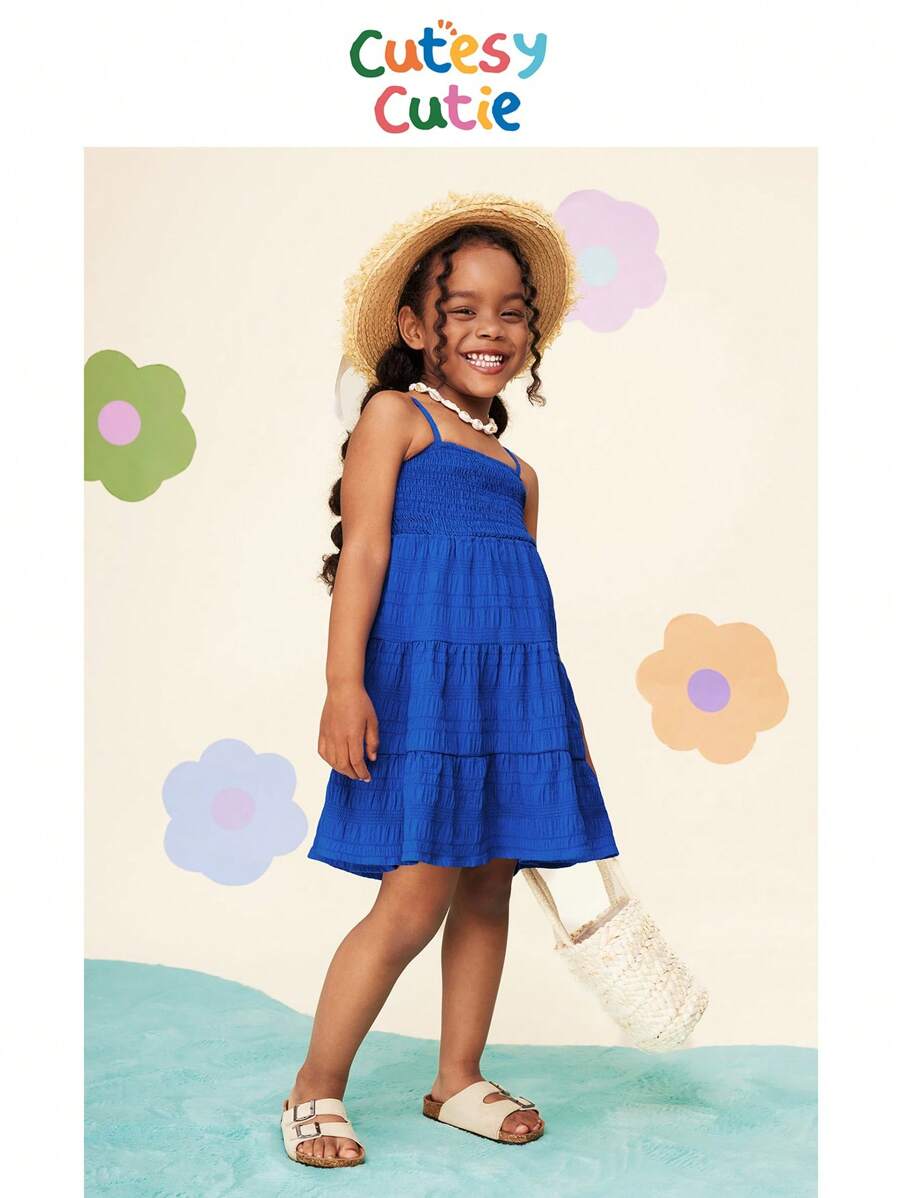 Young Girl Solid Color Woven Fitted Casual Camisole Dress