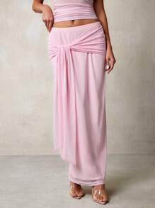 Glamine Women's Pink Mesh Lace-Up Maxi Skirt - Pink - View 3