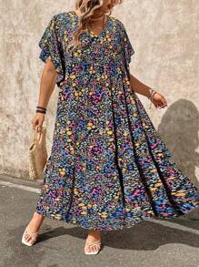 EMERY ROSE Đầm Maxi Tay Phồng Cổ Chữ V Họa Tiết Hoa Thanh Lịch Sang Trọng Cỡ Lớn Cho Nữ - Nhiều màu - Xem 3