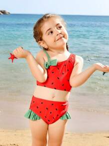 Young Girl Watermelon Print Tankini Swimsuit Set - Multicolor - View 6