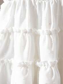 SHEIN Young Girl Casual Solid Color Textured Cap Sleeve Summer Dress - White - View 6