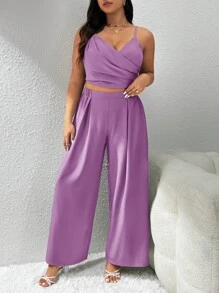 Firerie 大码休闲优雅晚宴服装教师服装短款裹身背心和阔腿长裤两件套