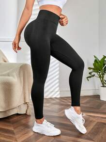 Seamluxe SHEIN Sport Quần bó yoga liền mạch Bong bóng co giãn cao mông Đẩy lên Xà cạp tập thể dục kiểm soát bụng - màu đen - Xem 6