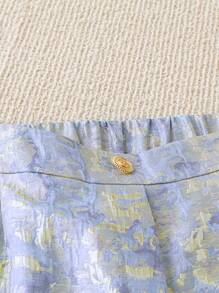 Franclia Pantaloncini ampi e romantici da donna in acetato con satin, design jacquard, vita alta, orlo con volant, a gamba larga, stile elegante, taglia comoda