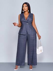 SOLERSUN Women's Solid Commuting Blazer Vest & Pants Graduation,Back To School,Teacher Outfits For Women - Navy Blue - View 5