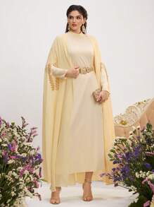 Al Najma Women's Loose Jacket And Dress 2 Pieces Arabian Style Outfit Set,Modest - Yellow - View 7