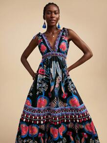 Travachic 夏季外出度假约会连衣裙，度假女士V领蝴蝶结收腰摆波西米亚风长裙，度假夏季沙滩裙，返校连衣裙，非常简约连衣裙，办公室连衣裙，老款连衣裙，教师连衣裙，约会连衣裙，外出参加婚礼季节闺蜜下午茶派对度假连衣裙，外出参加音乐节连衣裙 - 彩色 - 查看 7