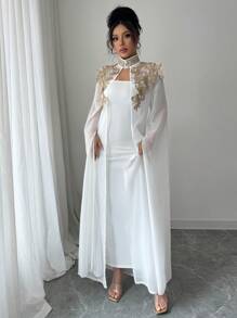 Rafferiza 优雅精致贴花装饰长款夹克和连衣裙套装