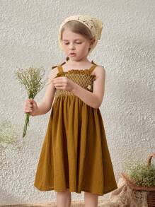 Blossori Gaun Kuning Elegan Bergaya Prancis dengan Tali Bahu Tipis untuk Anak Perempuan, Musim Semi/Panas - Kuning - View 4