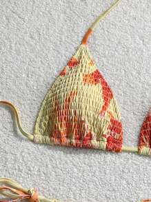 Swim Mod 女士休闲度假沙滩性感露背紧身比基尼两件套泳衣 - 黃色 - 查看 3