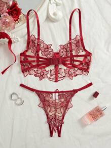 2 piezas Conjunto de lencería sexy de color piel para mujeres