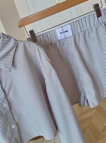 Lunelith SHEIN Lunessa Gestreiftes Hemd mit Knopfverschluss und Shorts