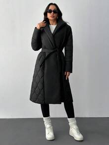EURMUSE Cappotto invernale da donna trapuntato con cintura lunga - nero - Visualizzare 3