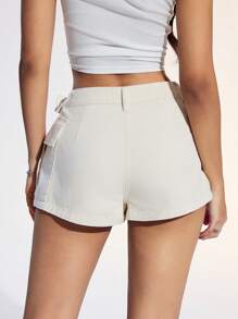 SHEIN EZwear Women's Simple Solid Color Wrap-Around Front Pocket Denim Shorts For Summer - Apricot - View 2