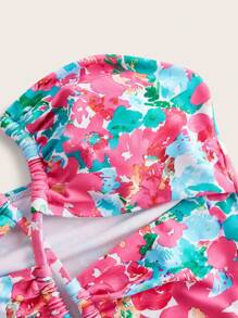 Swim Oasis 1pc Women's Swimsuit With Watercolor Ditsy Floral & Hollow-Out Bandage Design, One-Piece With A-Line Skirt Cover-Up, Spring/Summer Resort - Multicolor - View 3