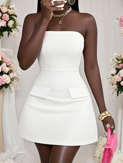 Slaydiva 2025 夏季新款音乐节复活节西部游牧优雅端庄适合婚礼生日毕业典礼学生日常休闲度假巡航海滩日光浴病毒式露肩露肩露背 A 字口袋装饰白色女式连衣裙