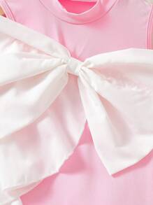Glamorique Kids Young Girl Bow Decor Stand Collar Sleeveless Fashionable Dress