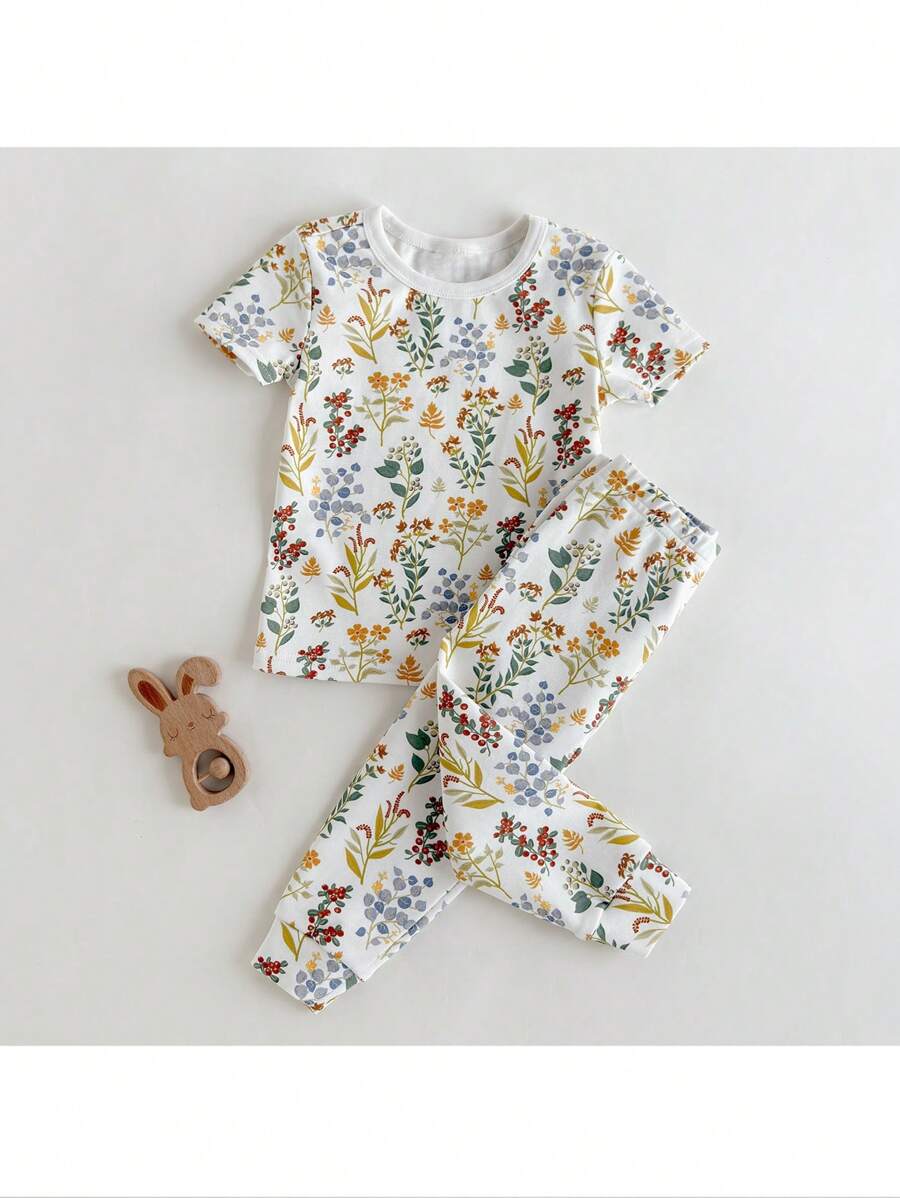 Loomiva Bộ đồ ngủ 2 món in họa tiết hoa mềm mại dệt kim dài tay cho bé gái và quần lưng chun - Nhiều màu - Xem 1