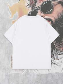 ROMWE MEN Street Life Men's Casual Character & Letter Printed Short Sleeve T-Shirt - White - View 2