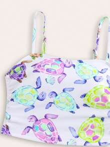 全新时尚少女满身印花吊带背心比基尼上衣