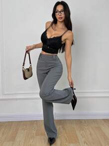 SHEIN EZwear Women's Solid Color Casual Pants, Minimalist Design Suitable For Summer - Grey - View 1