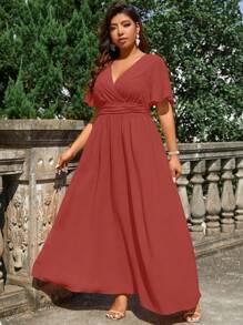 Cravure Vestido largo de unicolor estilizador de cintura, para el atuendo de mujeres de talla grande para Navidad - Color caoba - Ver 1