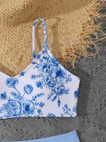 Teen Girls' Floral Print Bikini Set - Blue - View 6