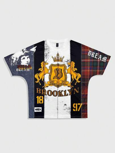 Prep Men's Jersey Casual Colorblock Plaid Printed Short Sleeve T-Shirt, Summer