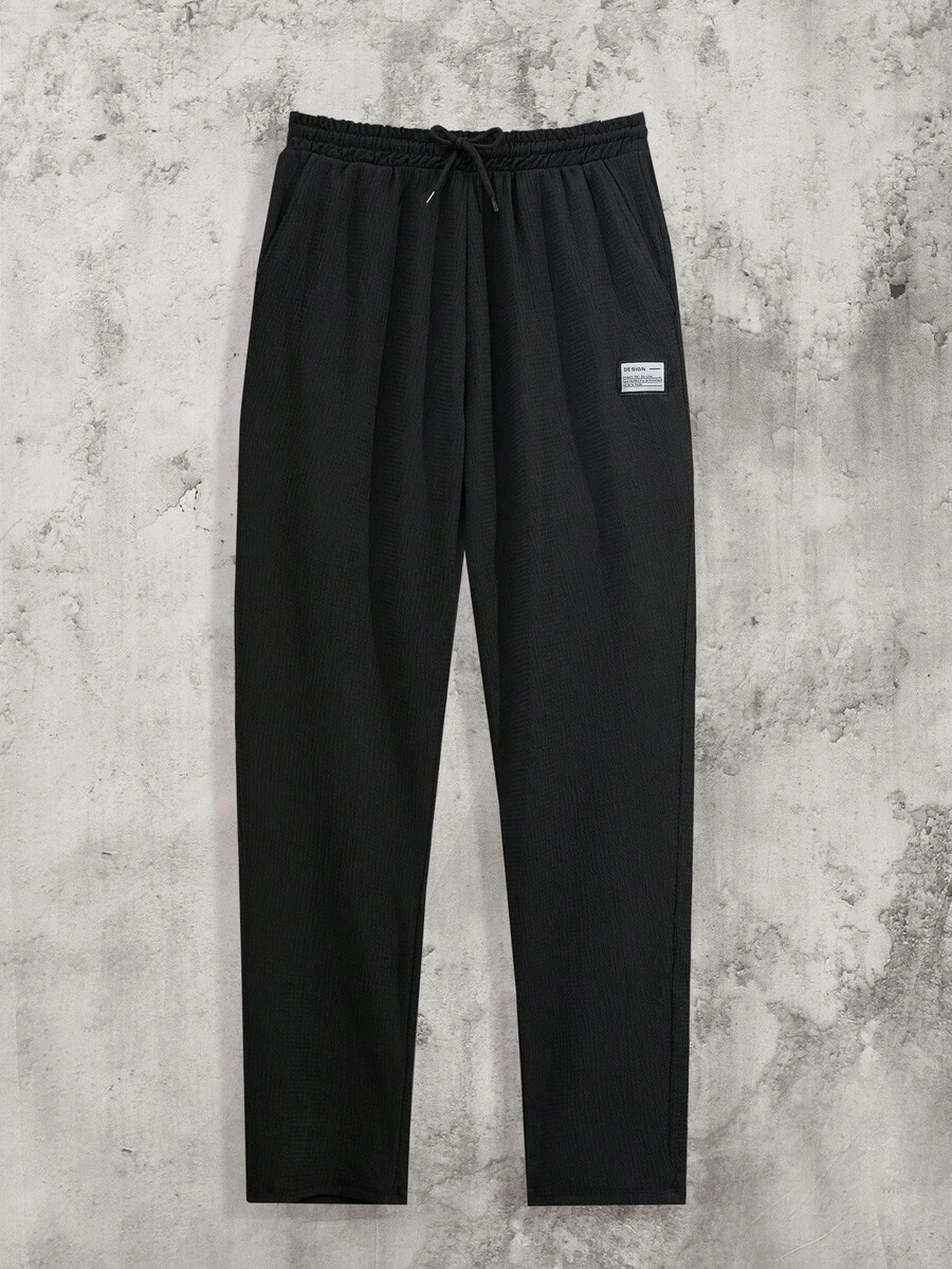 RueChic Men Casual Solid Special Fabric Regular Pants - Black - View 1