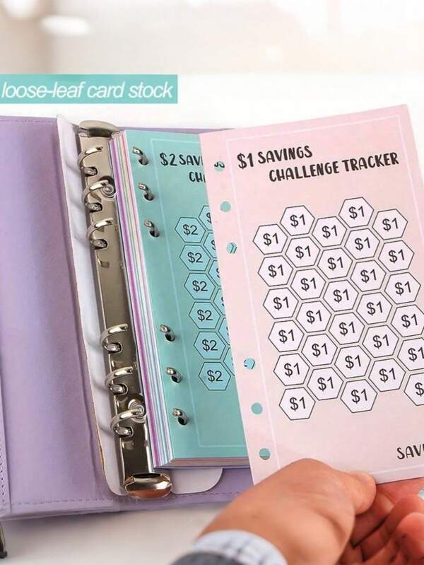 SHEIN 48 Sheets/Set A6 6-Hole Colorful Loose-Leaf Inserts For The Thirty-Day Dollar Challenge, You Can Adjust The Color Order Yourself.