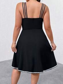 SHEIN Clasi Plus Size Women's Spring Summer Fashion Lace Patchwork A-Line Maxi Strap Dress - Black - View 2