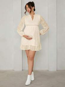 MaterniWear Maternity Loose Puff Sleeve Dress, Suitable For Valentine's Day & Autumn - Apricot - View 6