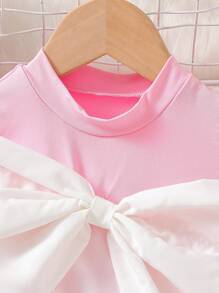 Glamorique Kids Young Girl Bow Decor Stand Collar Sleeveless Fashionable Dress