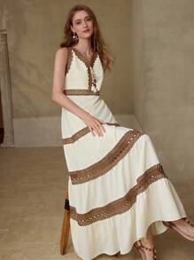 MOTF PREMIUM CONTRAST LACE RUFFLE HEM DRESS - White - View 3