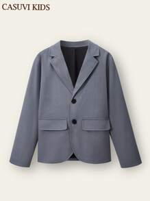 SHEIN 1 件青少年男孩学院风西装外套，优雅的英国校服夹克 - 灰色 - 查看 3