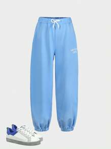 男童口袋抽绳腰部宽松长裤 - 藍色 - 查看 6