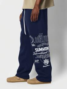 SUMWON Sumwon International Premium Drop Crotch Jogger Sweatpants Streetwear Typography Print Athletic Pants Casual Urban Fashion Fall Winter Collection