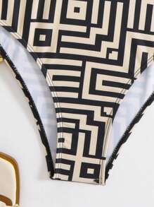 SHEIN Women's Beach Summer Geometric Random Print High Waist Elastic Band Bikini Bottom - Multicolor - View 6