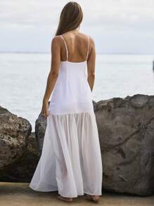 Aralina Spaghetti Strap Pleated Hem Flowy Dropped Waist Summer Maxi Dress - White - View 3