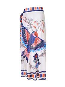 Swim Oasis 2 pezzi/set Costume da bagno monospalla con stampa casuale e coprispalle lungo abbinato per taglie forti, set da bagno casual e alla moda per vacanze
