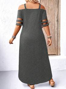 SHEIN LUNE 大码肩带露肩短袖连衣裙长款女装