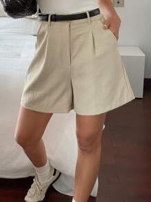 DAZY Solid Color Casual Straight Pockets Women Summer Shorts - Khaki - View 6