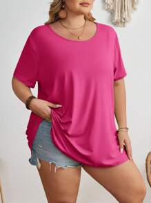 SHEIN CURVE+ Große Größen Lässig Einfarbig Locker Sitzende Kurzarm T-Shirt