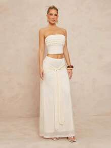 Lumalex 2 Stücke/Set Damen 3D gerafftes Bandeau Crop Top mit extra langer Taillenband