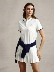 Briarwyn Women's Casual Contrast Trim Knit Short Sleeve Fitted T-Shirt, Summer Graduation Classy Top - White - View 5