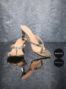 SHUZIA Women's Wide-Fit Fashion Comfortable Thong Heel Sandals With Metal Decors - Gold - View 5