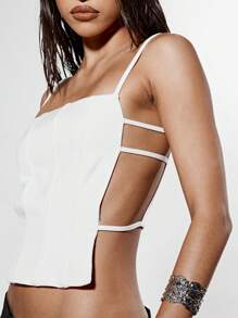 KIZN Top de Corpete Personalizado com Alças Laterais, Bustiê Estruturado, Verão, Festa, Clube, Festival, Design de Alça Dupla, Declaração de Moda - Branco - Visão 5