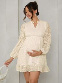 MaterniWear Maternity Loose Puff Sleeve Dress, Suitable For Valentine's Day & Autumn - Apricot - View 1