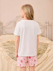 少女草莓印花短袖短裤家居服套装 - 彩色 - 查看 2